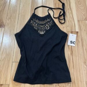 NWT Small Black Lace Halter Top